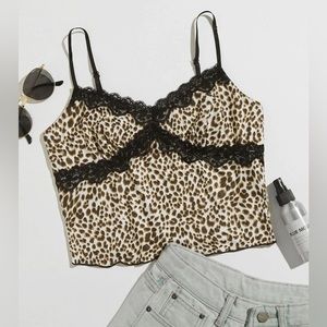 Y2K Lace Trim Leopard Print Cami Top